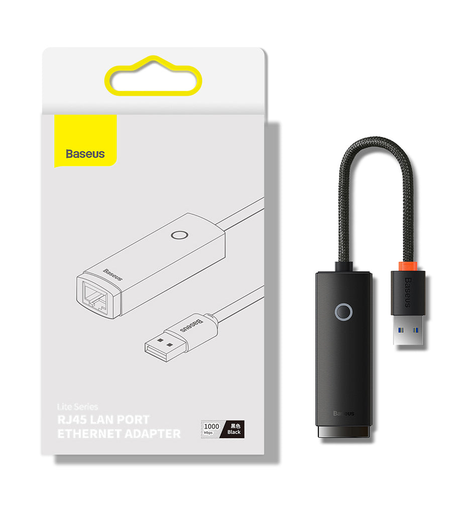 Baseus Lite Series USB-A to RJ45 LAN Port Ethernet Adapter Black Baseus Lite Series USB-A to RJ45 LAN Port Ethernet Adapter Black